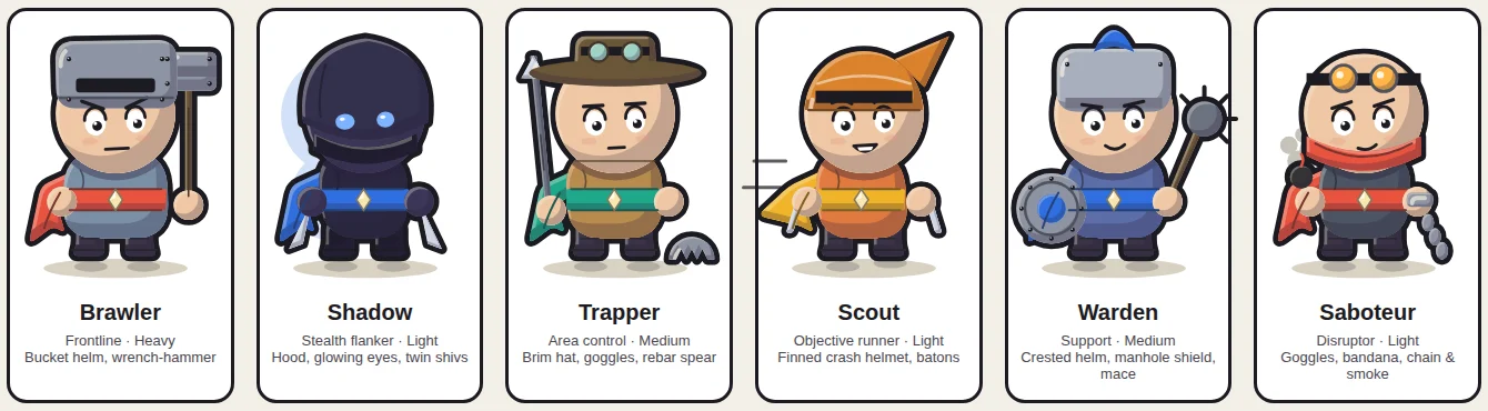 Six Four Color War classes side by side